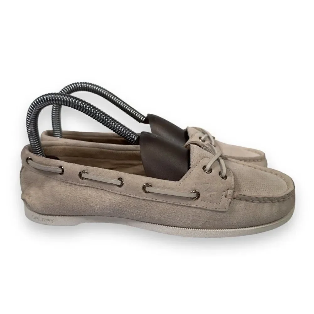 Sperry Authentic Original Skimmer Pin Perforated Boat Shoes Cream Women's 6.5‎